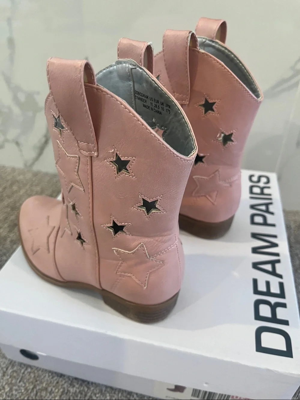 Dream Pairs Girls Pink Star Cutout Cowboy Boots